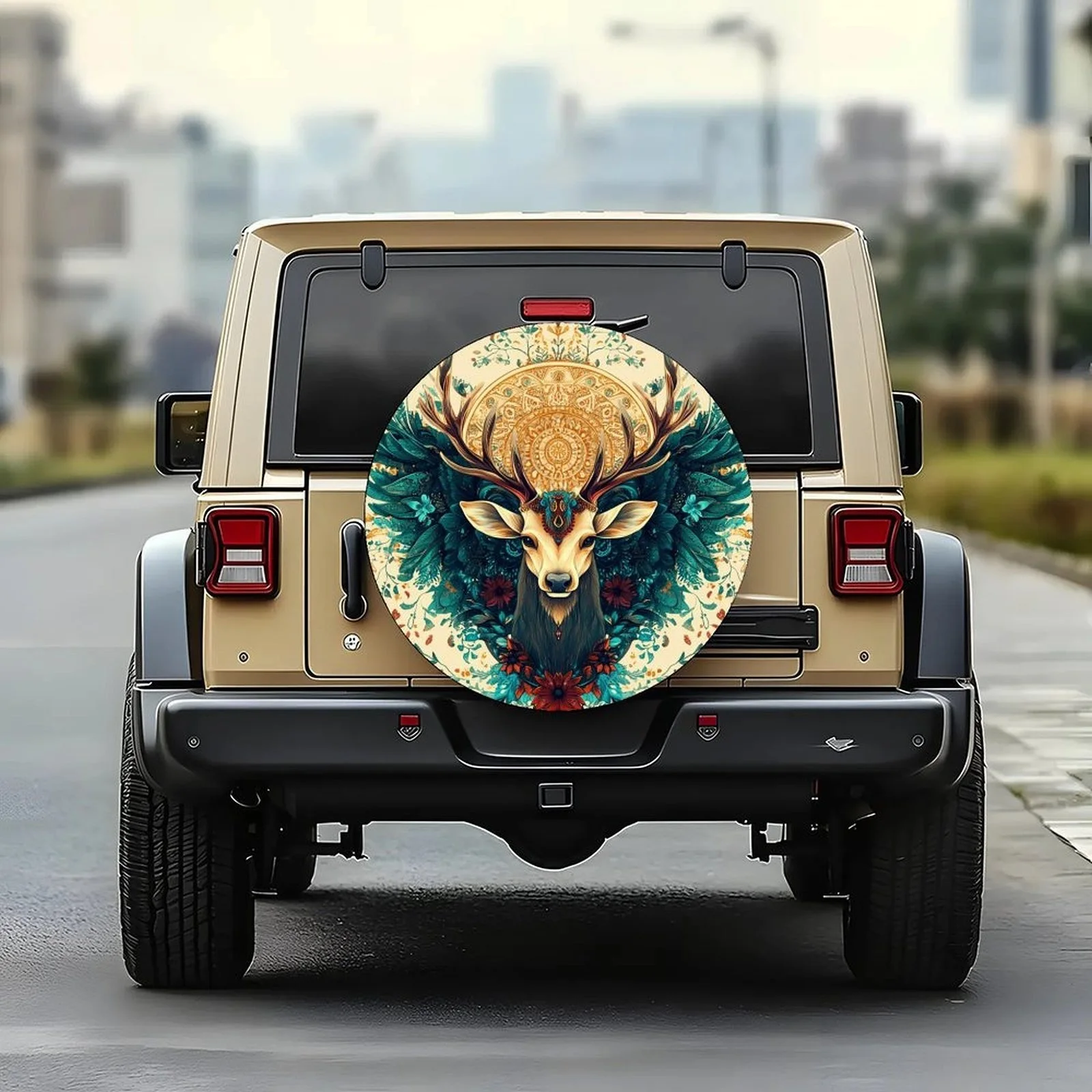 1pc Mandala Deer Wheel Cover - Fit Tire With Deer & Antler, Wheel Cover Compatible For Most Cars, Stylish Wheel Accessory