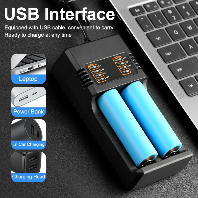 18650 Battery Charger USB-A 1/2/4 Slots Intelligent Lithium Battery Charger 3.7v4.2v 26650 21700 Fast Charging For 18650 18500