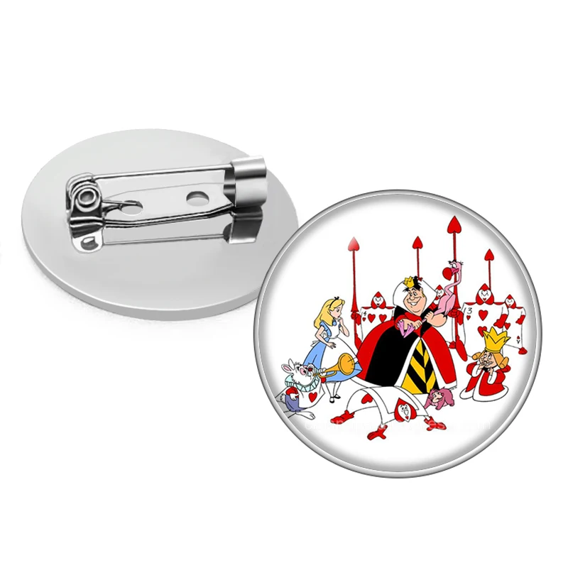 Alice in Wonderland White Rabbit‌ Cheshire Cat Glass cabochon Brooch pinback button Bag Clothes Denim Jeans Lapel Pin Badge view 4