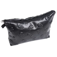 Bolsa de cosméticos con calavera negra para mujer, bolsa de maquillaje de cuero PU, organizador de viaje para cosméticos, Kit de aseo, envío directo, 1 ud.