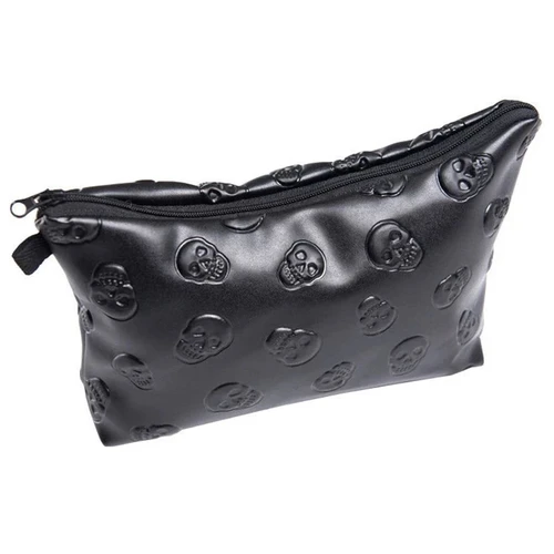Bolsa de cosméticos con calavera negra para mujer, bolsa de maquillaje de cuero PU, organizador de viaje para cosméticos, Kit de aseo, envío directo, 1 ud.