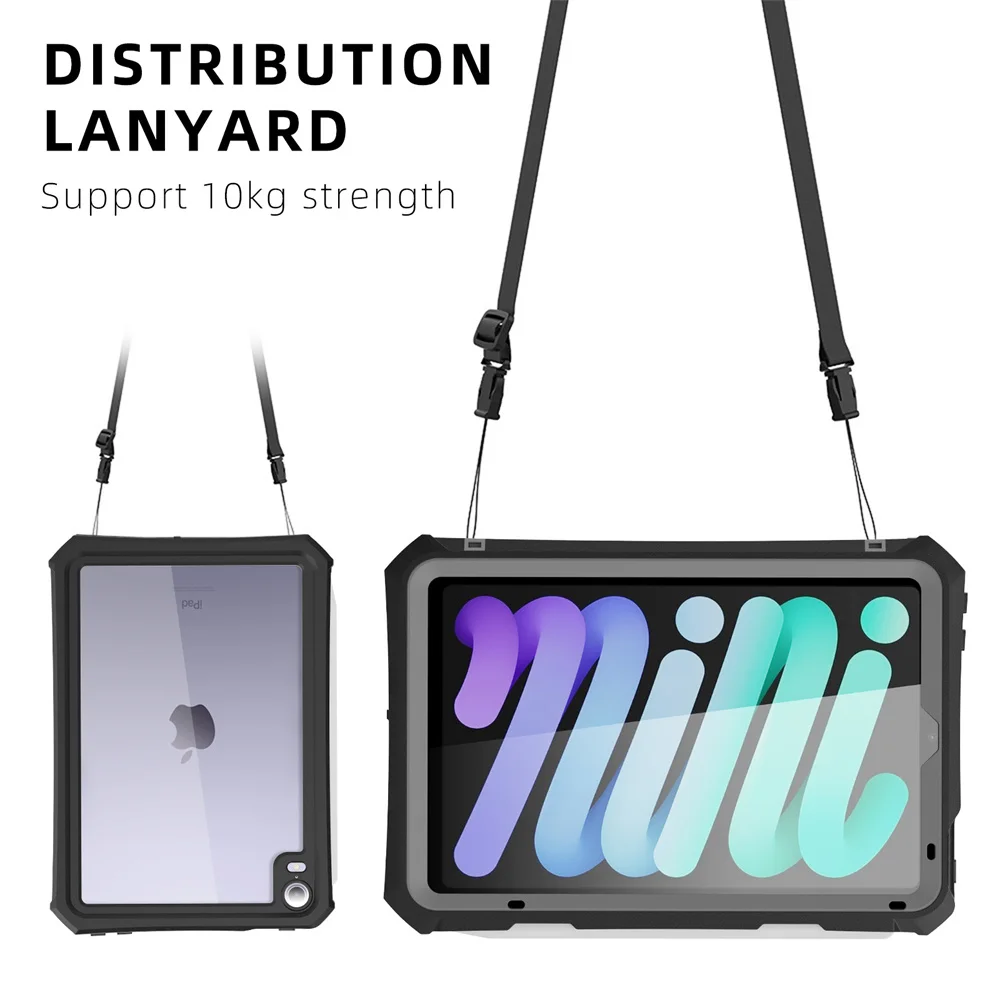 Shellbox Waterproof Case for iPad mini 7 mini 6 mini 5 MINI 4 Dustproof Swimming Outdoor Beach Shoulder Girdle TPU+PC Clear Case