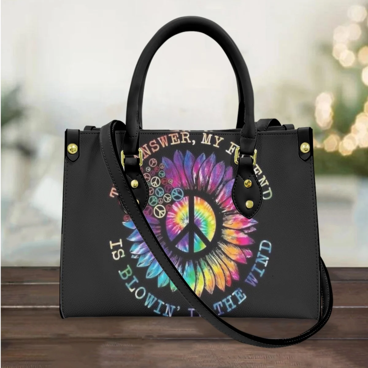 

Hippie Peace and Love Women Tote Bags Casual Black Leather Ladies Cross Body Bags Woman Tie-dye Female Handbags Bolsa Mujer 2023