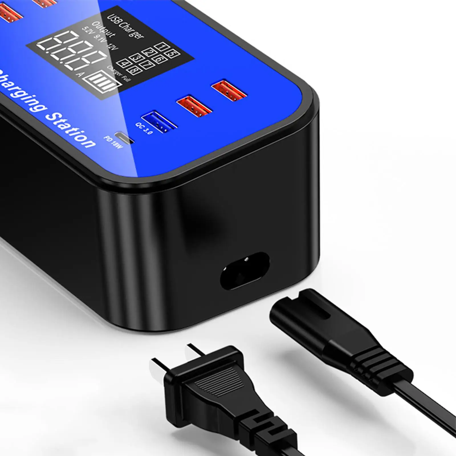 USB Charger 8-Port Hub Charging Station with LCD Display Travel