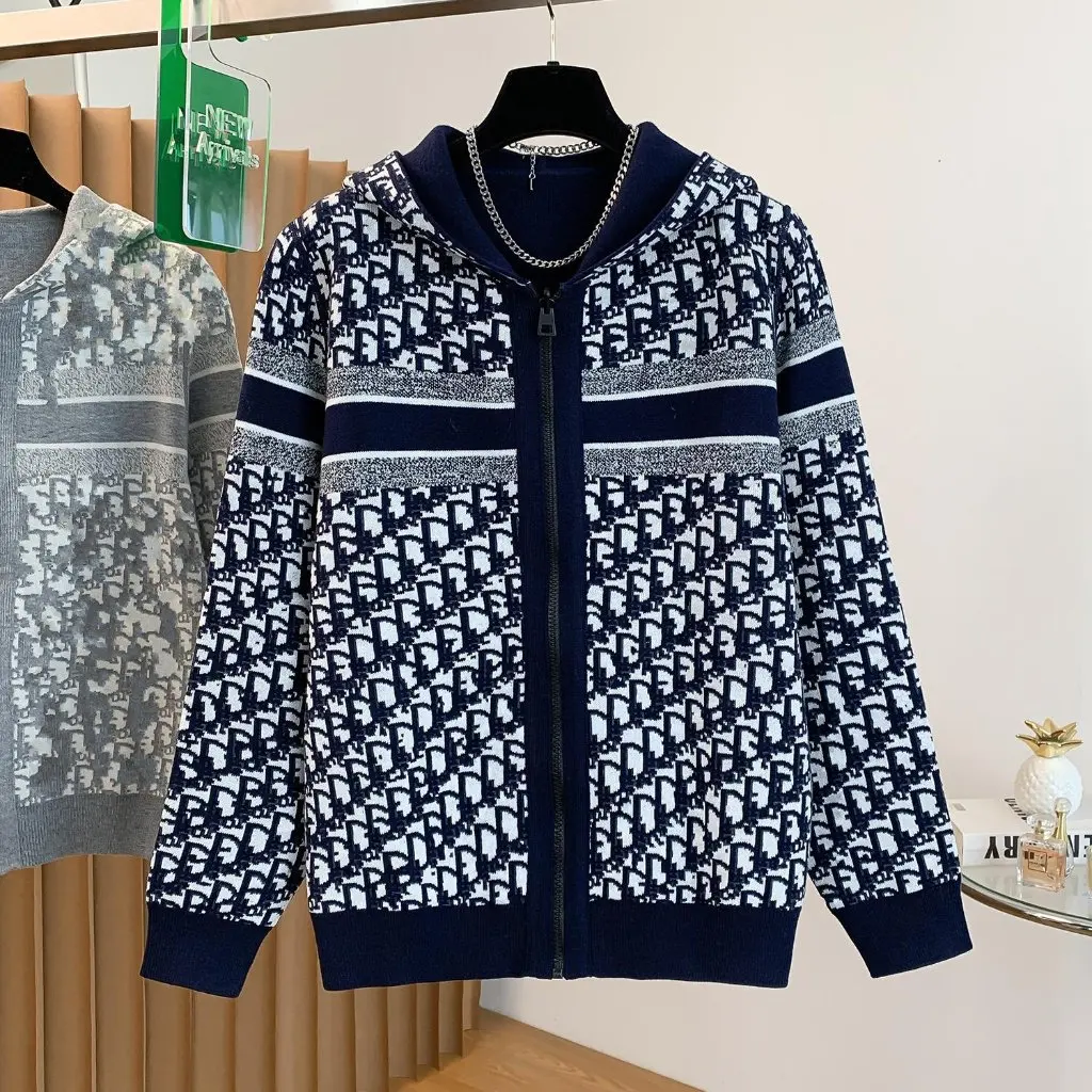 

Reversible Quilted Long-Sleeved Cardigan British Style Temperament Work Clothing with Hood Zipper Detail Men And Women