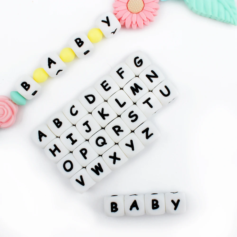 26pcs Silicone Letter Beads English Baby Teething Chewable BPA Free Food Grade Pacifier Chain Accessories Breastfeeding Gifts