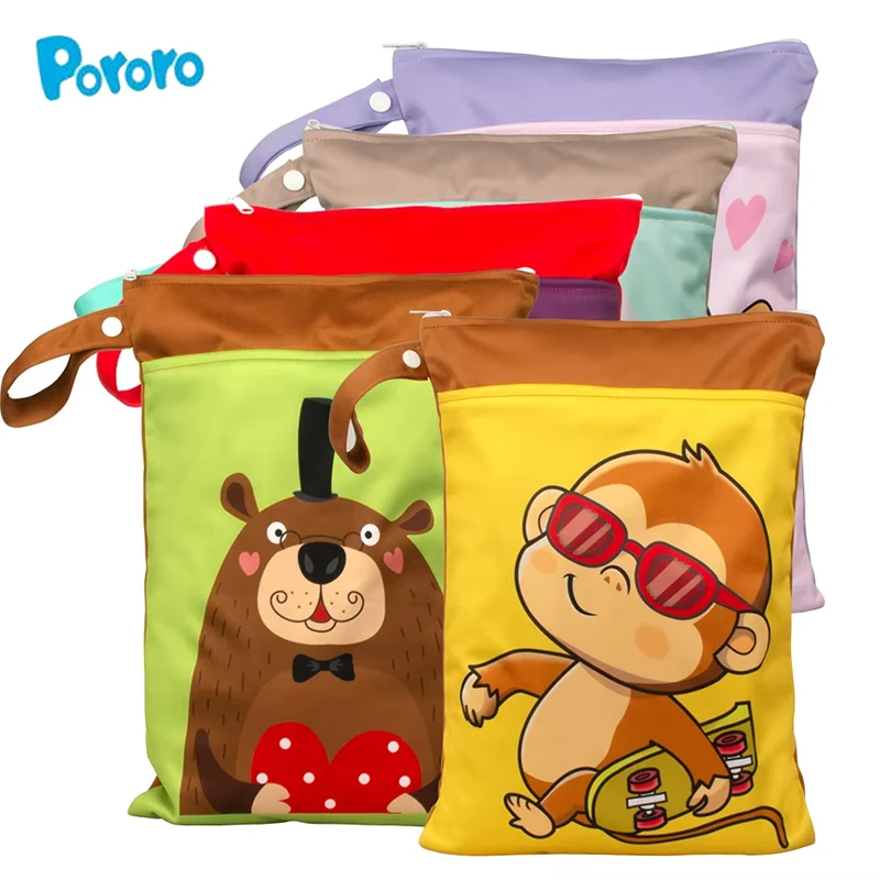 

Factory Direct 25x35cm Wet Dry Bag - Animal Print Double Pocket | TPU Waterproof Fabric Reusable for Wet Clothes Dirty Diapers