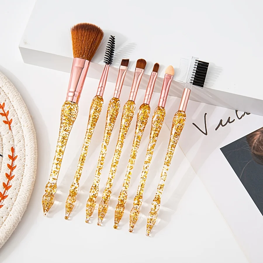 Conjunto de pincéis de maquiagem com 7 peças, glitter criativo, pincel de maquiagem de alto nível de aparência, pincel de maquiagem de cintura pequena