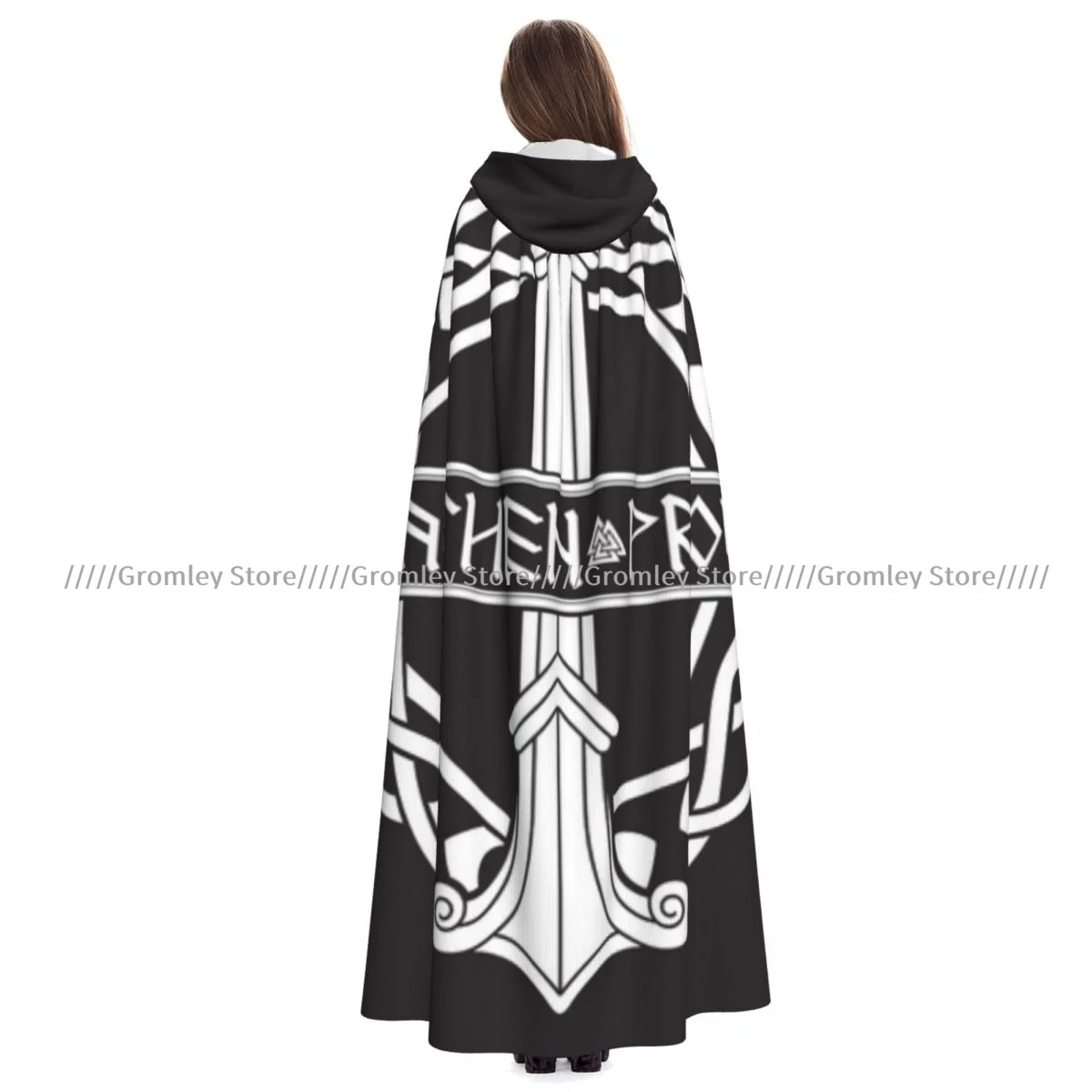 Unisex Halloween Cloak Nordic Tree Irminsul Yggdrasil Cape Hooded Medieval Costume Witch Wicca Vampire