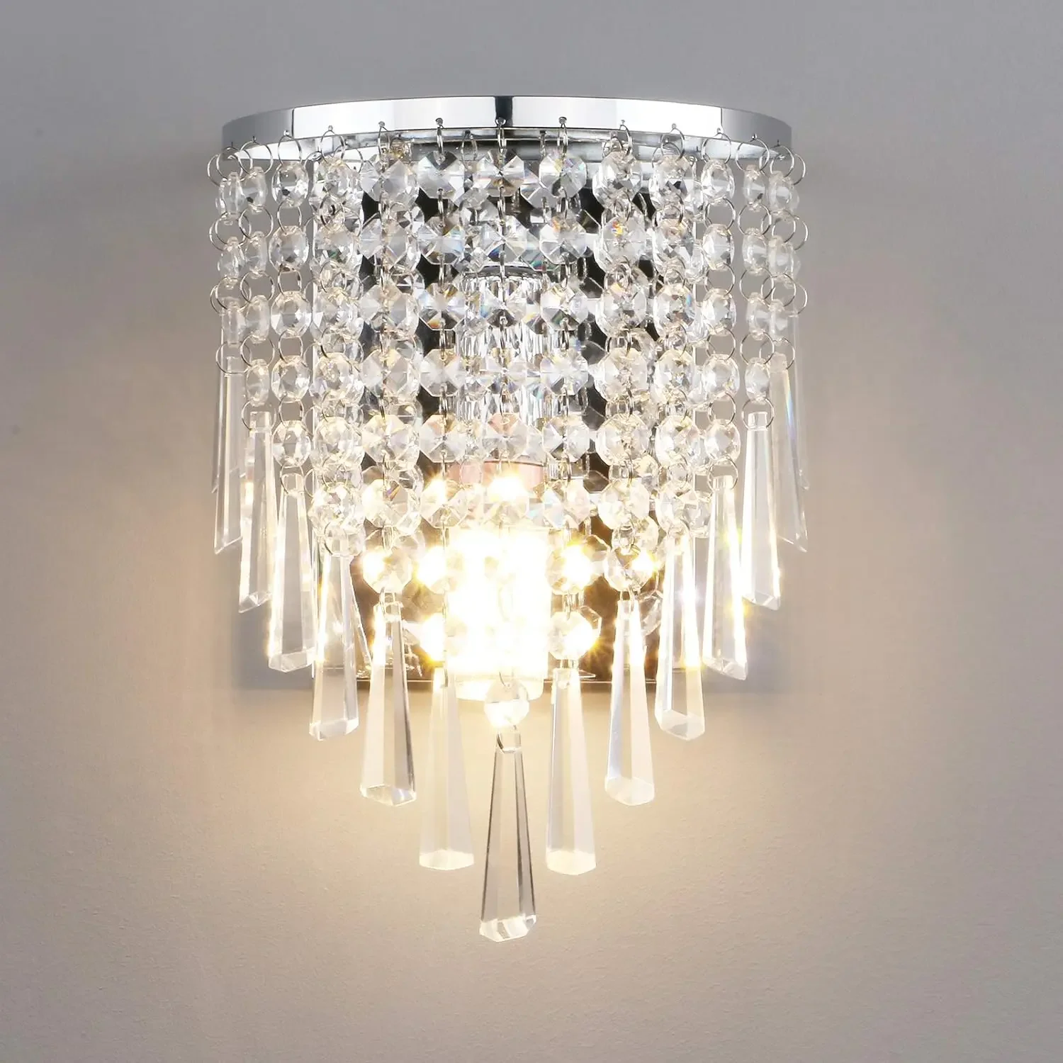 

YECTSKICrystal Wall Light, Chrome Finish Wall Sconce, Modern Acrylic Crystal Drops Shade Wall Lamp Bedroom Living Room
