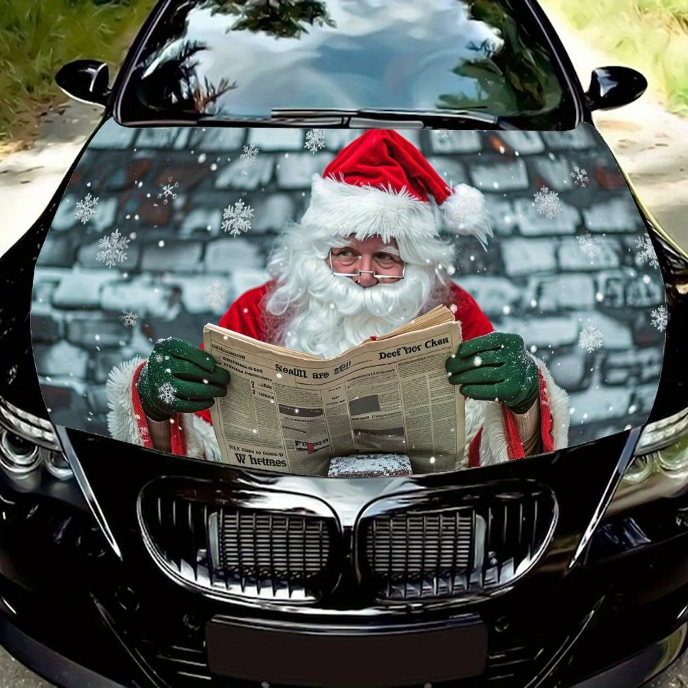 

Santa Newspaper Car Hood Sticker PVC Self Waterproof Stick, Striking Auto Exterior Accessories Decor Protect Gift for Car Lover