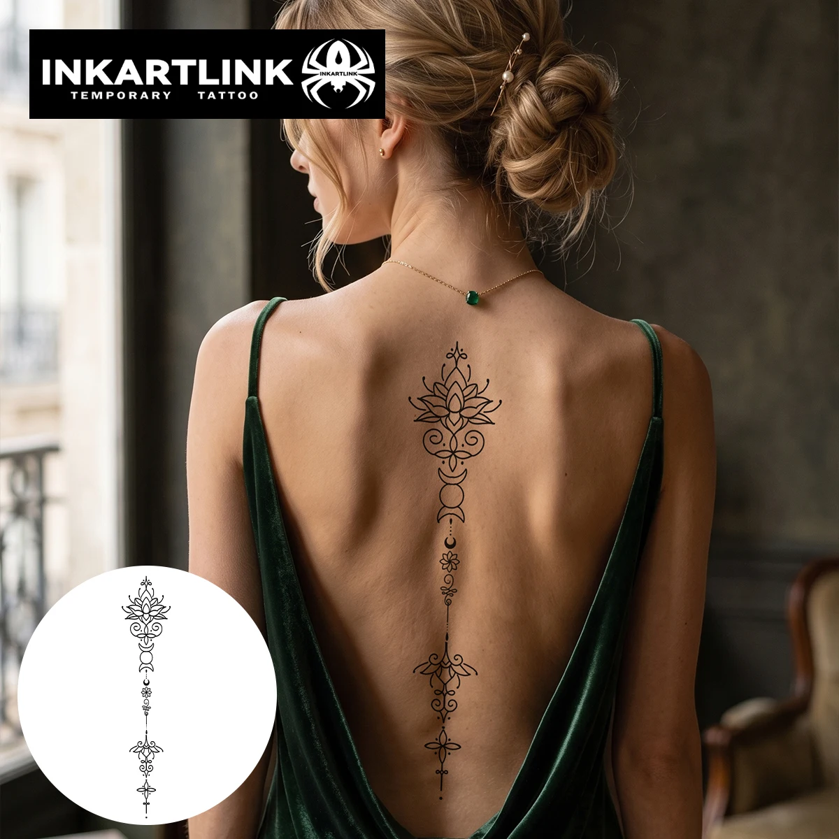 INKARTLINK 1PC New Elegant Floral Pattern Temporary Tattoo Sticker for Women – Waterproof – Suitable for Back