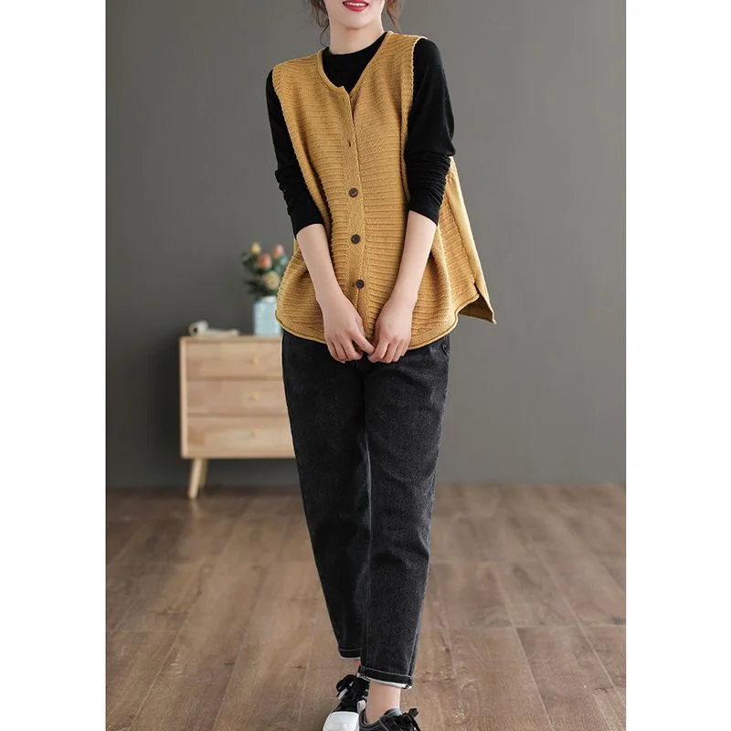 

Women's New Stitched Round Neck Button Fashion Solid Color Loose Versatile Casual Knitted Vest Top