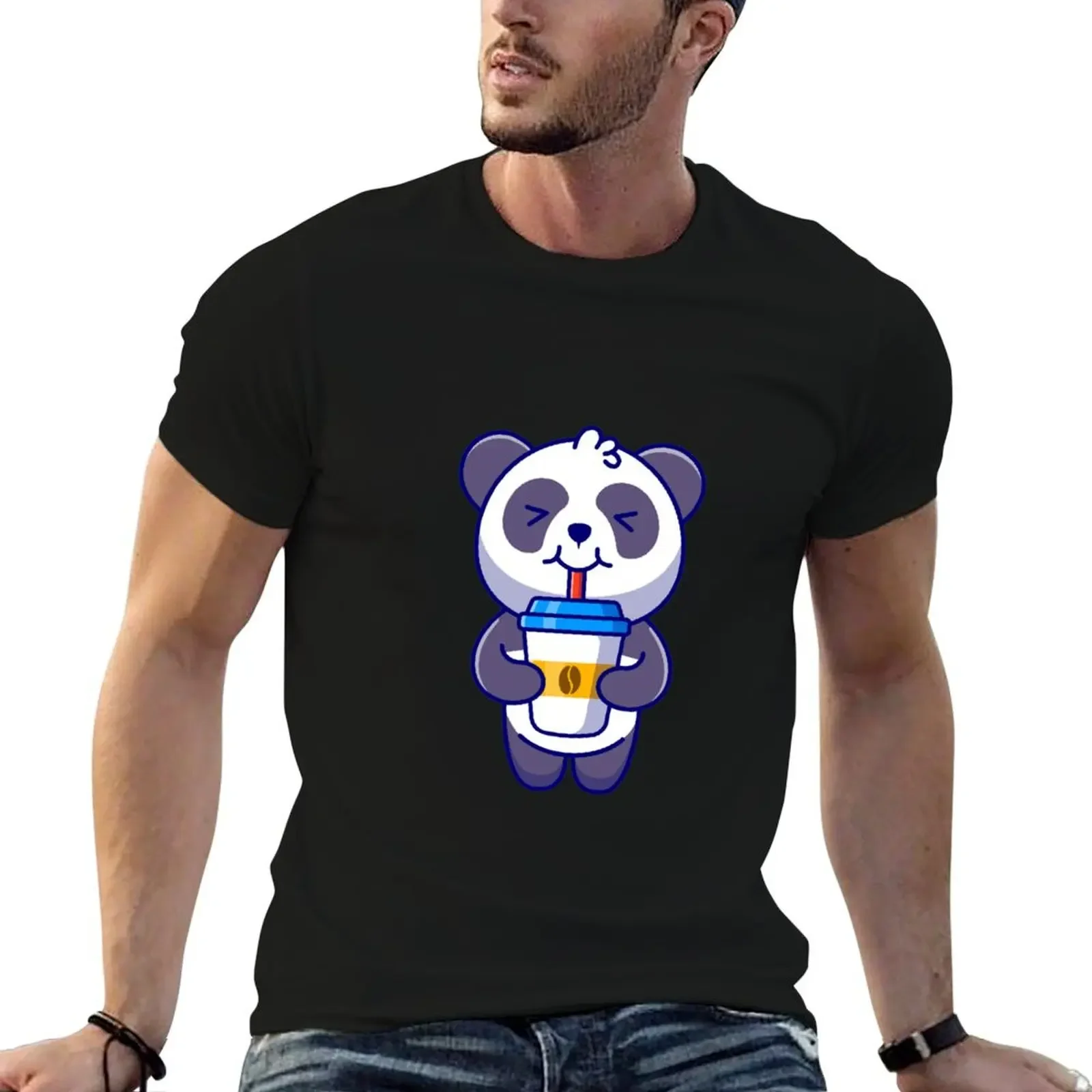 

Panda Coffee T-Shirt summer clothes new edition tops mens graphic t-shirts hip hop