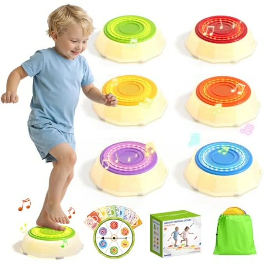 

Светящиеся музыкальные ступеньки для детей - 6 шт., нескользящие, многоцветные, для сенсорной дорожки-обstacle course, развивающие игрушки