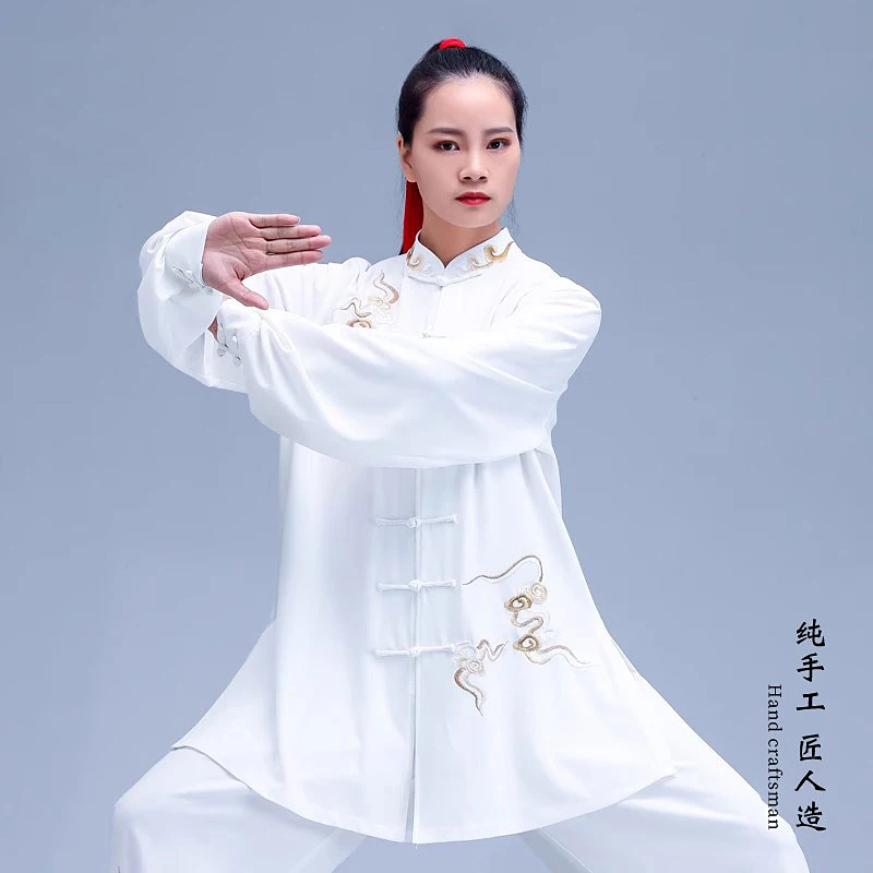 **Handcrafted Unisex Tai Chi Outfit - Embroidered Martial Arts Set, Chinese Style Pearl Cotton Suit for Performance & Morning Pr