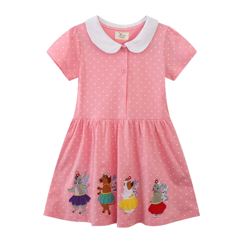 

2025 Girls Clothes Summer Cartoon Embroidered Animals Princess Birthday Girls Dresses Pink Party Dress for Kids