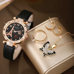 5pcs Women's Classic Versatile Luxury Diamond Fashion Elegant Watch Quartz Watch Girls and Women's Watch