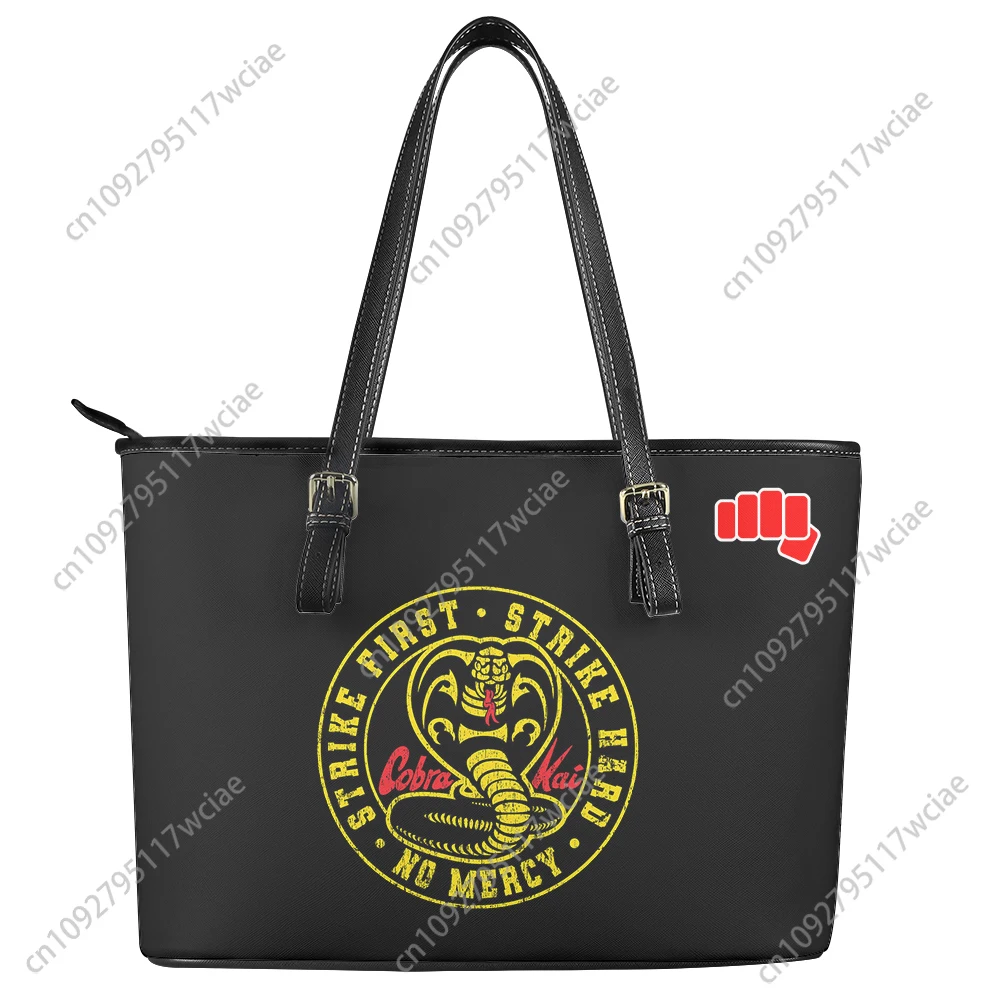

Cobra Kai No Mercy Snake Custom Handbag Womens Mens Personalized Tote Bag Shoulder Bag Business Leather Purse Travel Bag Gift