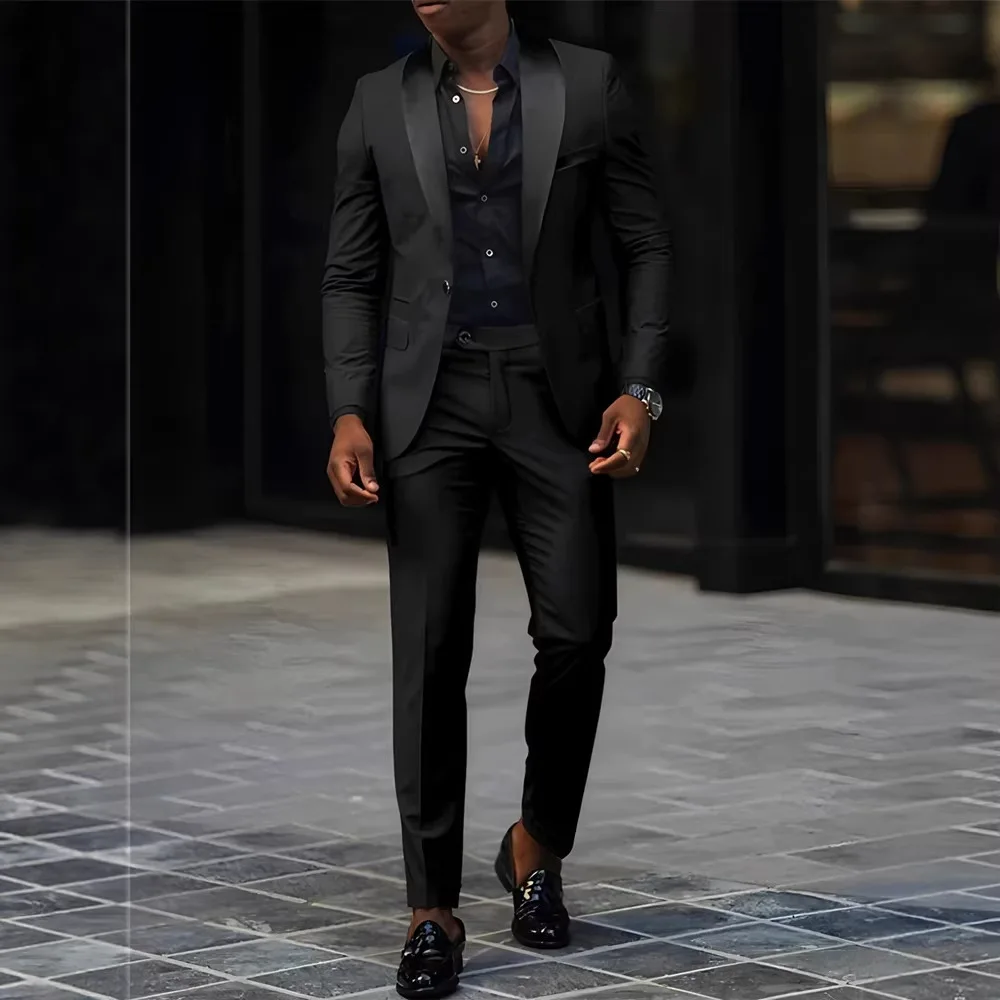 

Suit (Blazer+Vest+pants) Fashion Business Gentleman Slim Solid Color Professional Suit Wedding Groom Best Man Suit