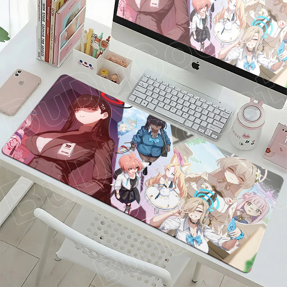 Mouse Pad 30x80cm Extended Gamer Keyboard Mat HD Print Anime Girl Asuna Laptop Non-slip Rubber Deskmat XL Blue Archive Mousepads