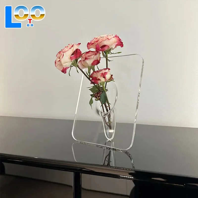 Florero de escritorio transparente crujiente para arreglos de flores frescas