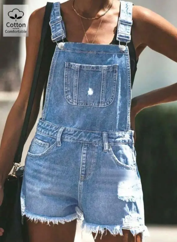 

Women's Fashion Casual Denim Overalls Adjustable Waist Vintage Style Bib Pants with Pockets for Spring Autumn