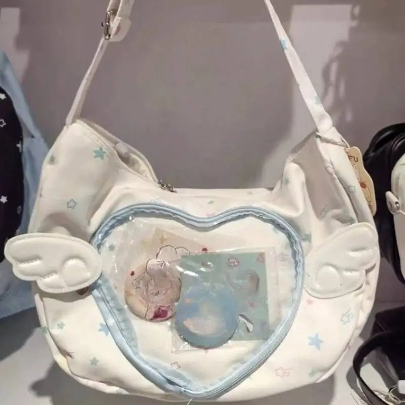 Transparent Cute Star Print Ita Bags Sweet Y2k Aesthetic Fashion Kawaii Underarm Bag All Match Ins Wings Women Shoulder Handbags