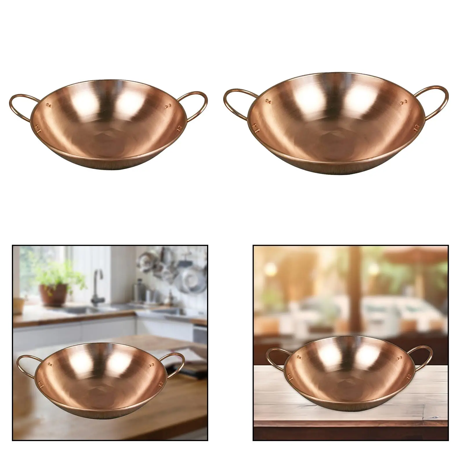 Pure Copper Pot for Stovetop Thick Fry Pan without Lid Whipping Bowl Copper Jam