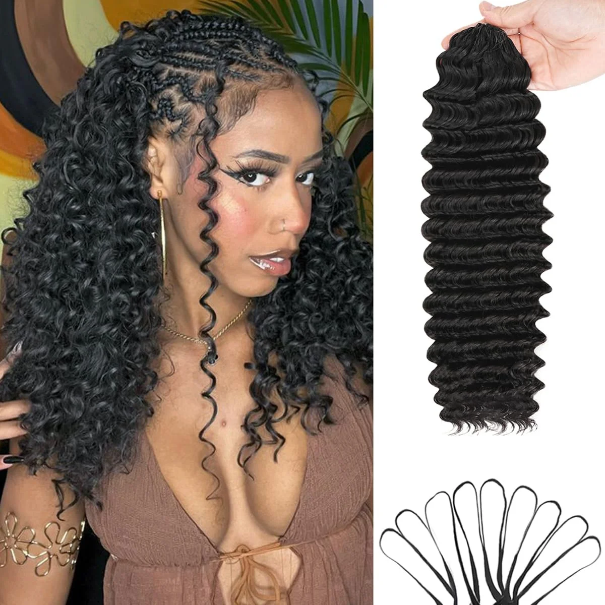 Extensions de cheveux humains au crochet, ondulation profonde, 1/3/4 pièces, sans nœuds, pré-séparées, effet plume, légères, réutilisables, bouclées, effet miracle, noir naturel pour femmes