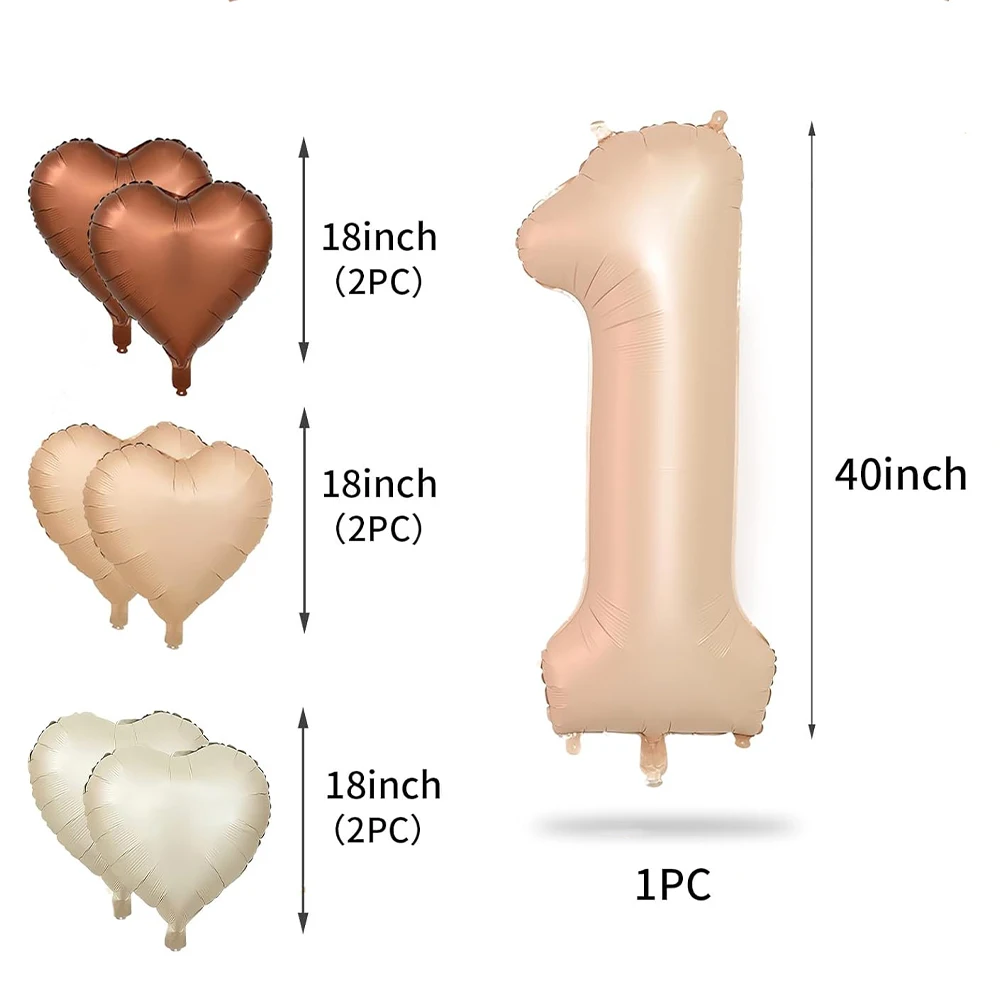 크림 컬러 호일 숫자 풍선 세트, 큰 호일 하트 스타 헬륨 풍선, 소년 소녀 생일 파티 웨딩 장식, 40 인치