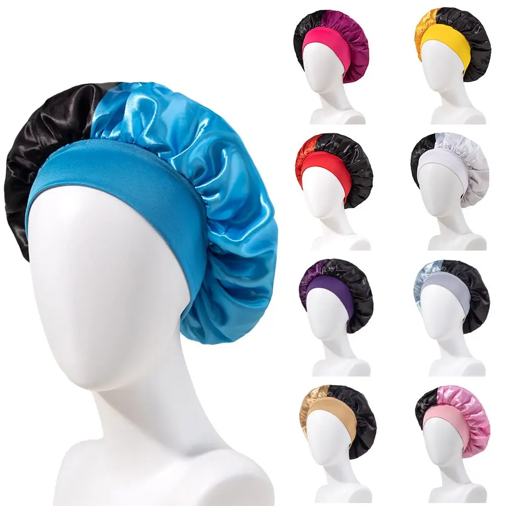 

Fashion Vintage Patchwork Bathing Headwear Silky Satin Bonnet Korean Night Turban Women Sleeping Cap African Headwrap Hat