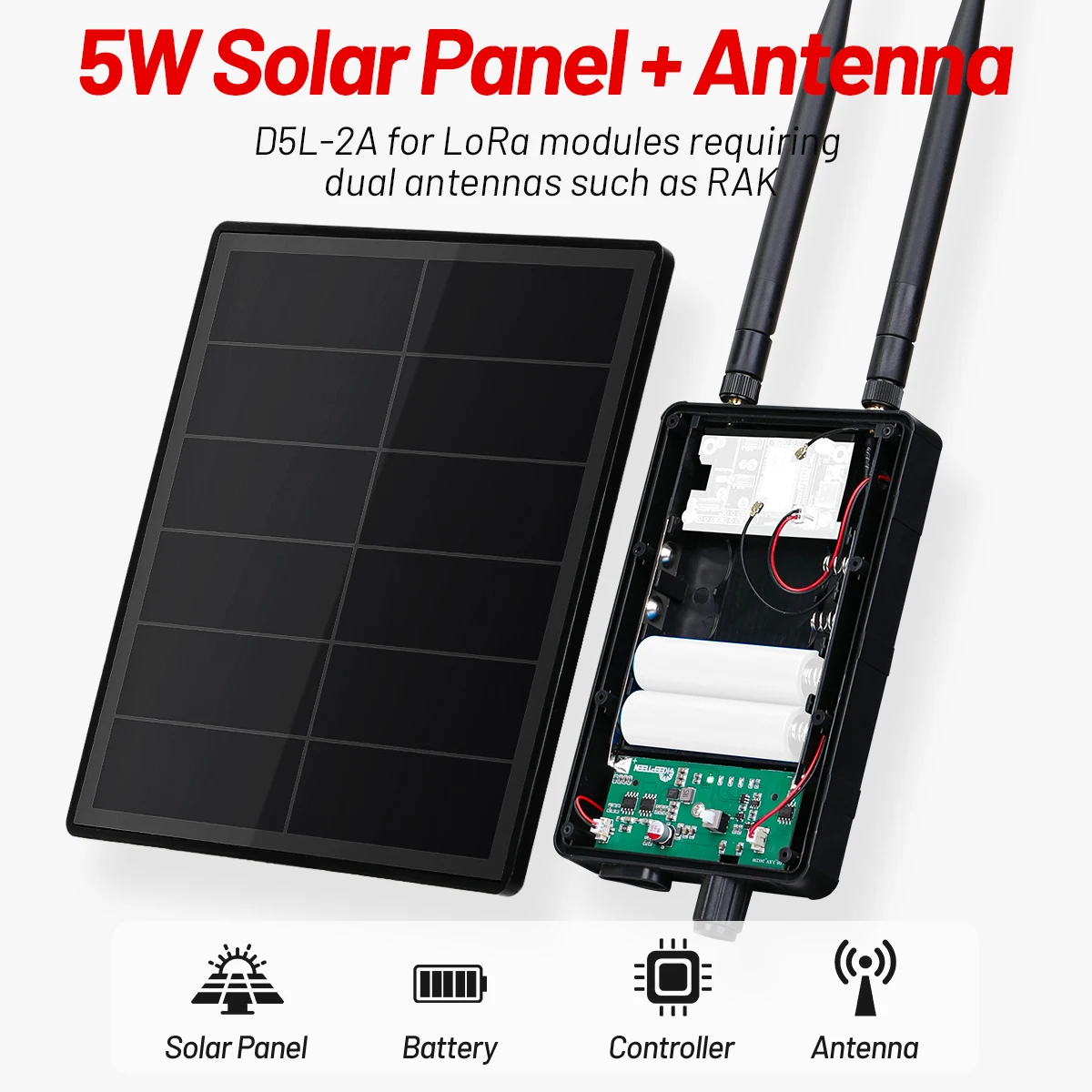 D5 Waterproof 5W Solar Panel With Battery Controller for LoRaWAN DIY RAK LoRa Compatible Meshtastic Solar Lora Meshcore Repeater