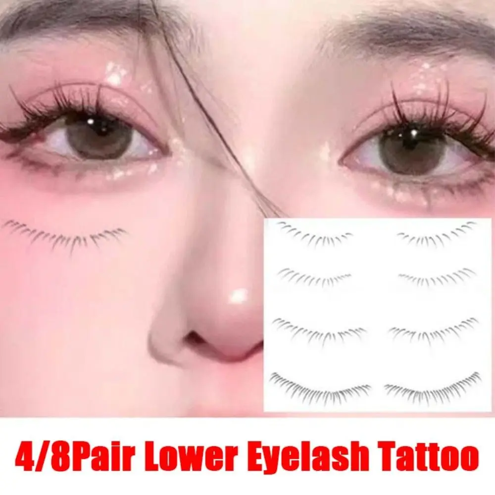 4/8 Pair 3D False Eyelashes Tattoo Under Eye Black Lower Eyelash Tattoo Stickers Long Lasting Disposable Fake Eyelash