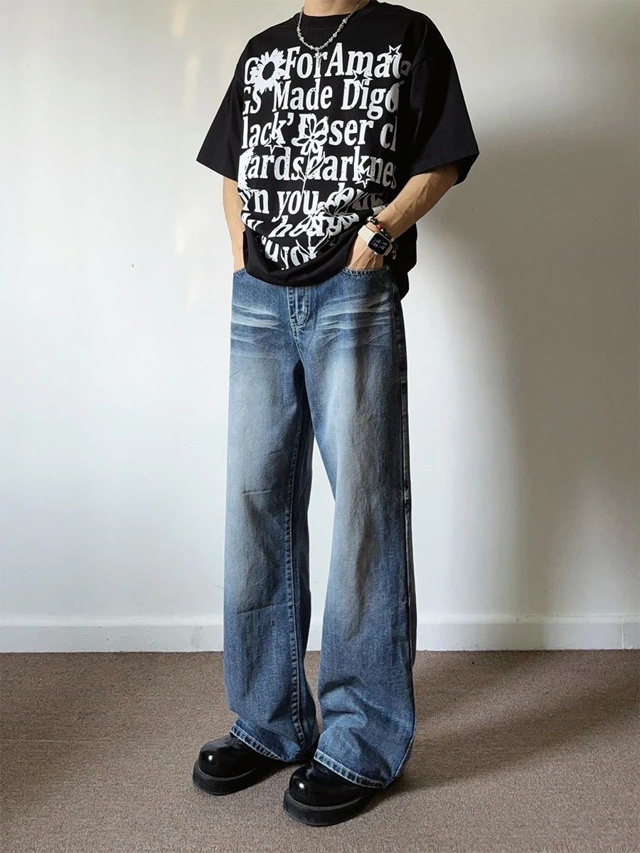 

Мужские джинсы в американском ретро-стиле, широкие, с расклешенным низом, в уличном стиле, повседневные, для молодежи, весна-осень