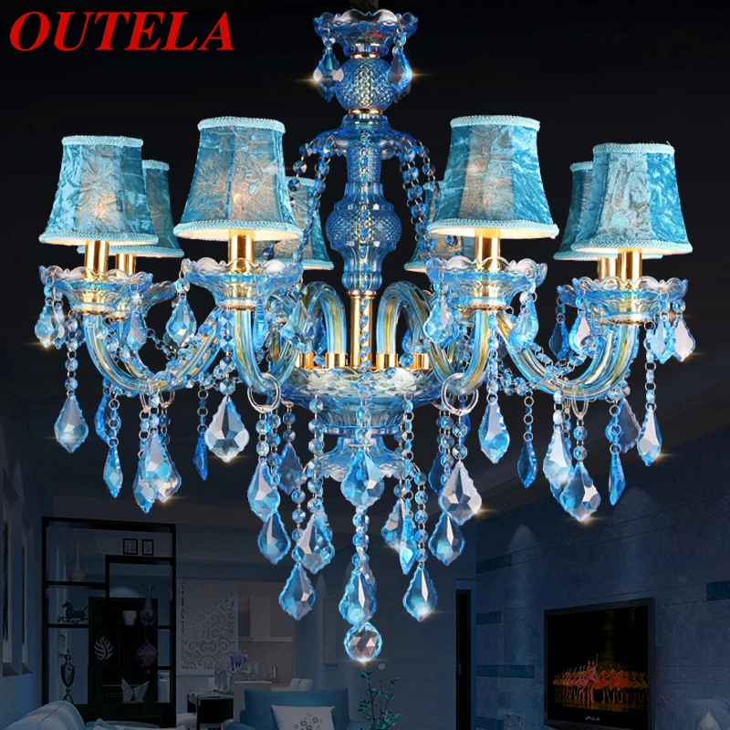 

OUTELA Blue Style Crystal Pendent Lamp European Candle Art Lamp Living Room Restaurant Bedroom Net KTV Chandelier