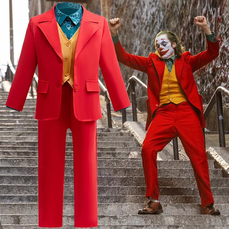 

kid Joker Cosplay Costume Joker Red Suit Set Clown Costume For Boy Halloween Costumes Party
