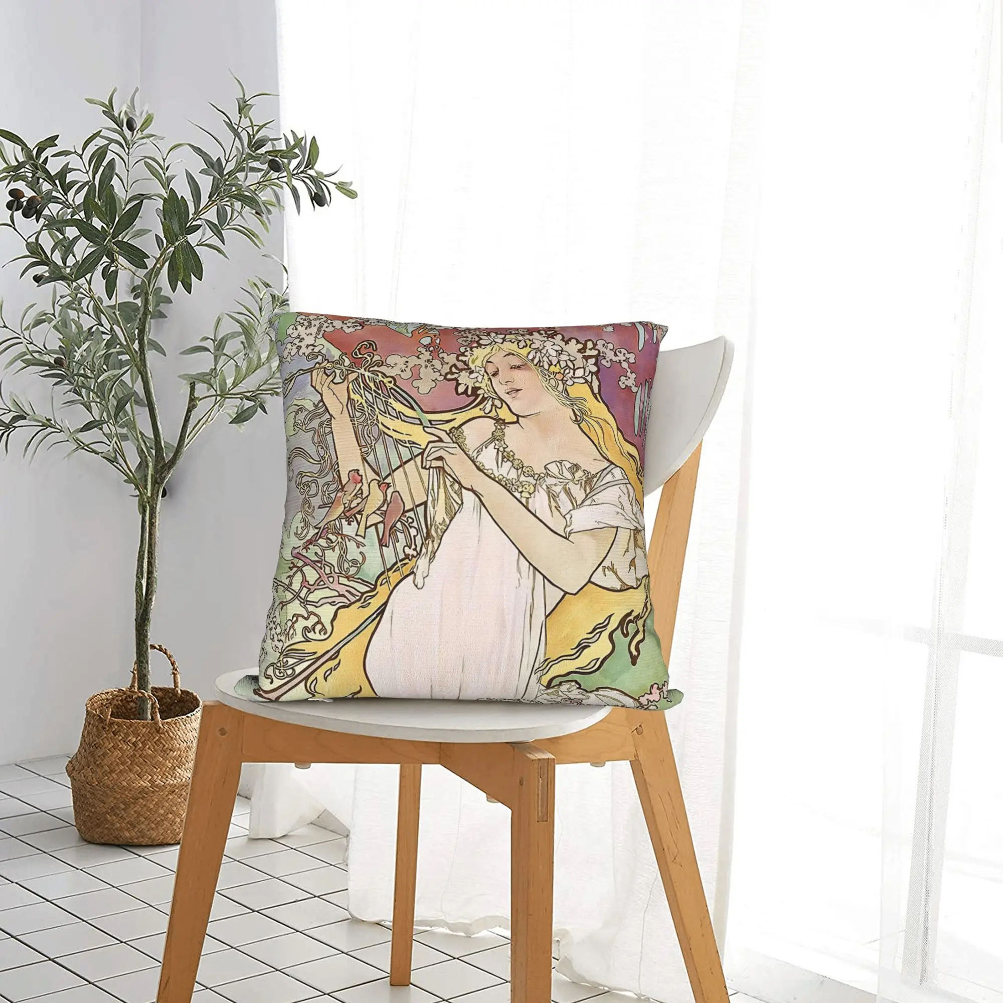 The Four Seasons Alphonse Mucha Pillowcase Polyester Cushion Cover Decor  Throw Pillow Case Cover Home Wholesale 40X40cm