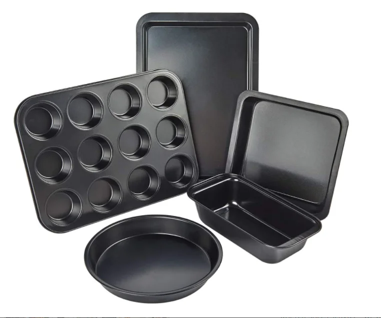 

Nonstick Bakeware Set 5 Pcs Baking Set Cookie Sheet Loaf Square Round Cake Pan Muffin Pan