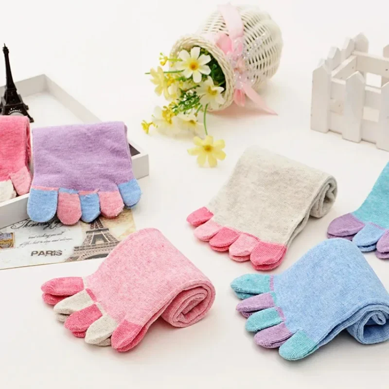 Women Fashion Five Toe Socks Cotton Solid Color Middle Tube Sock Female Kawaii 5 Finger Colorful Breathable Soft Sock Calcetines