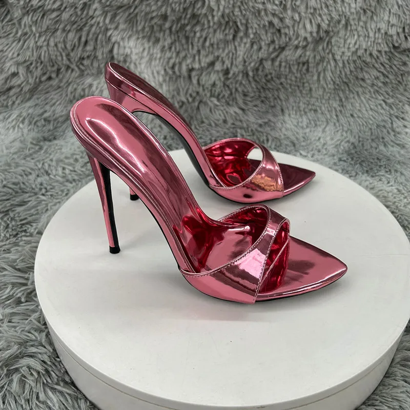 New Nightclub Spicy Girl Wind Mirror Flour Cool Drag Pointed Narrow Heel Wearing Strap High Heels Women's Slippers