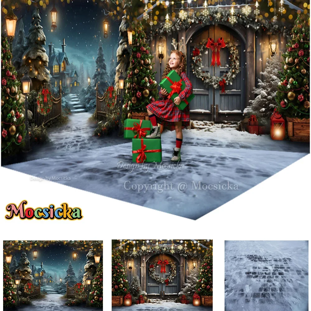 

Christmas Night Fairy Background Photography Prop Snowy Street Lamp Xmas Tree House Gift Booth Backdrop Kids Winter Photo Studio