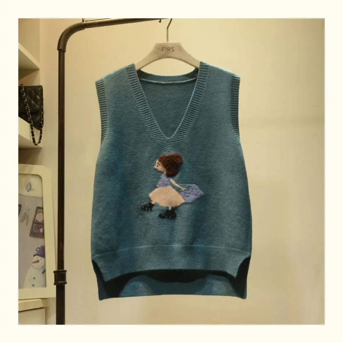 Pull à col en V de dessin animé pour filles, haut précieux, édition coréenne, émail fibradt, printemps et automne, nouveau