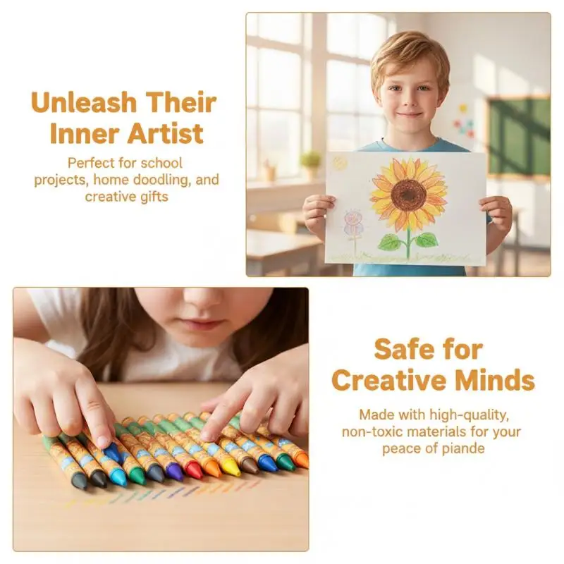New Sunflower 8 /12 /24 Colors Crayons Kids Colored Crayons School Supplies Prizes And Gifts