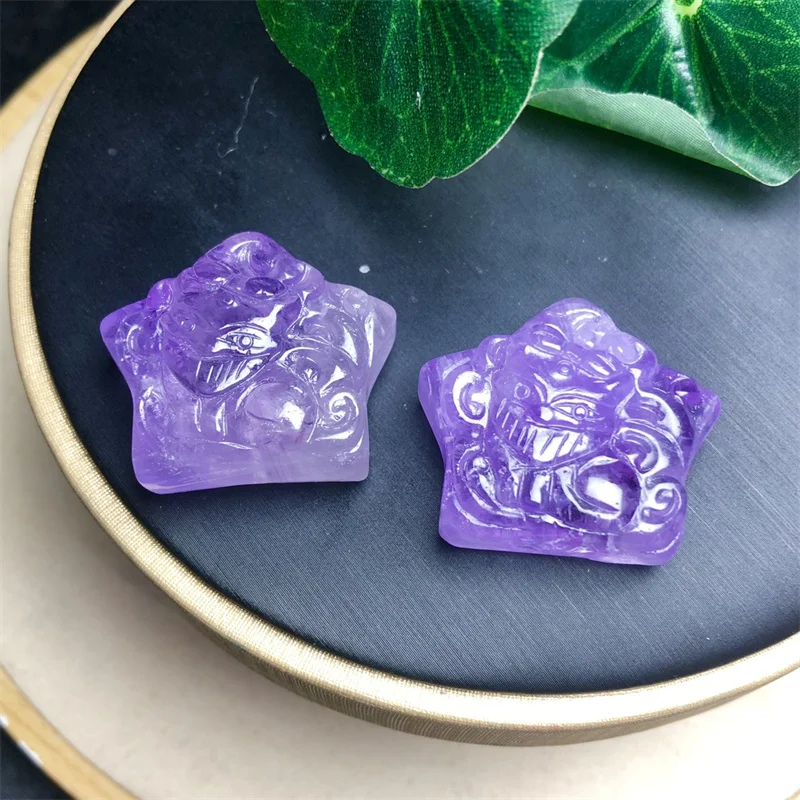 2PCS Natural Amethyst Fairy Fox Star Carving Fashion Shape Pendant For Making DIY Home Decoration Holiday Gifts 26mm