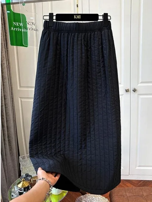 بالإضافة إلى حجم ألف خط تنورة المرأة Thiened القطن f تنورة ربيع الخريف الشتاء التخسيس الدافئة با سبليت تخفيف Sle الكورية... #3