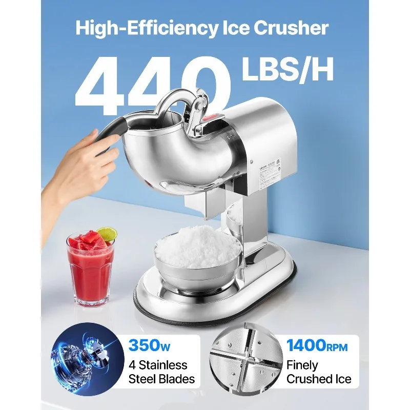 

Commercial Ice Crusher 440LBS/H Electric Snow Cone Maker Shaved Ice Silver