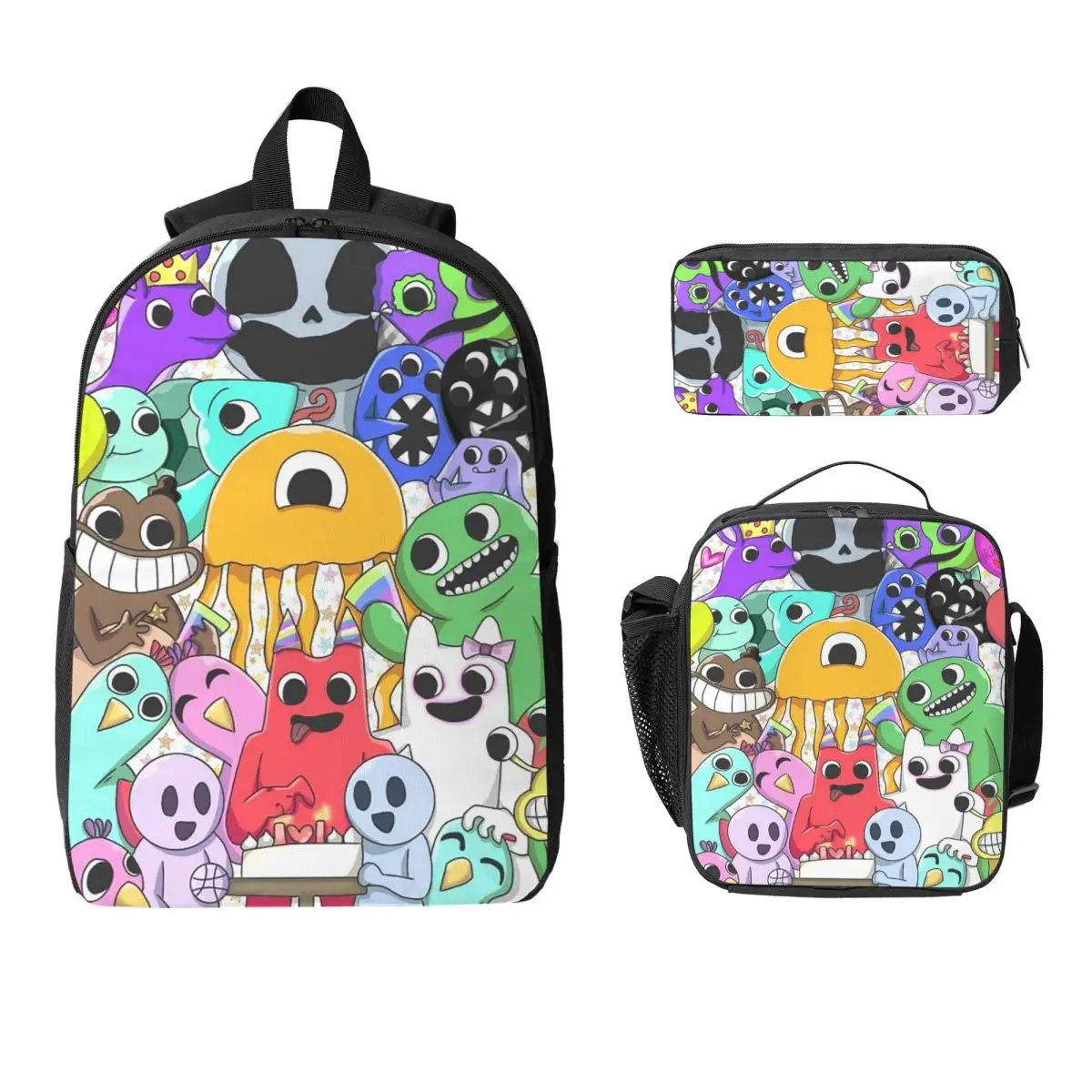 

Рюкзак Garten Of Banban с героями мультфильмов, студенческая сумка для книг для мальчиков и девочек, школьная сумка, сумки на плечо для ноутбука, 3 шт., изолированная сумка для обеда, пенал