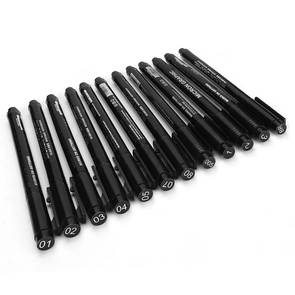 12PCS Waterproof Ink Micron Liner Pens Fine Micron Nib Fadeproof Comic Drawing Tools Lightweight Smooth Inking