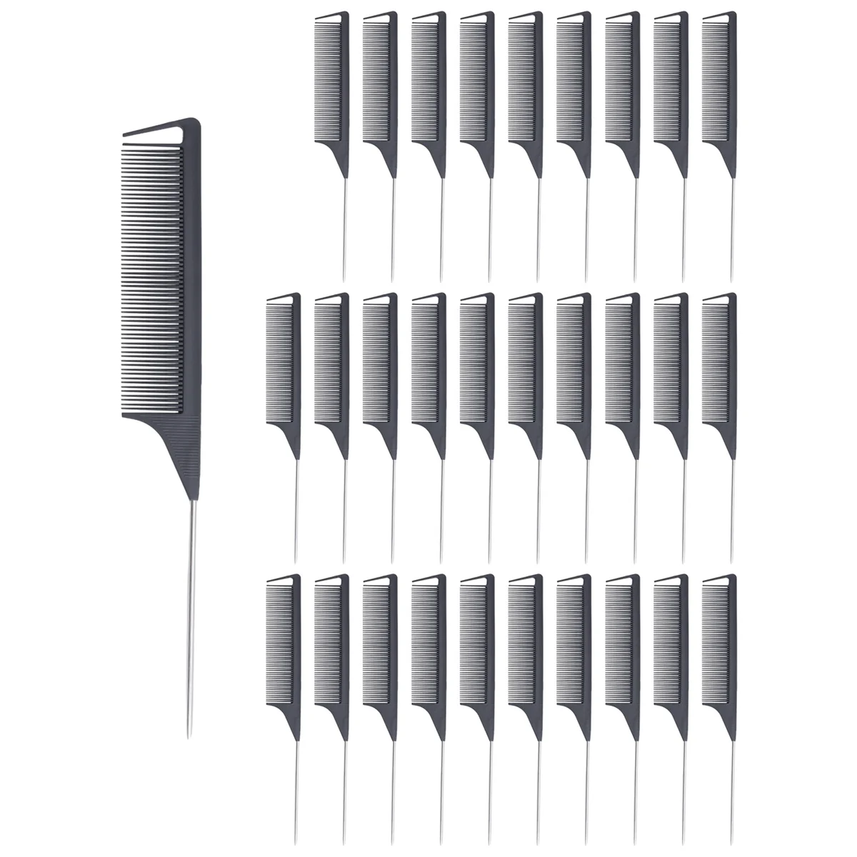 Nowy 30-częściowy grzebień do warkoczy Grzebień do włosów Szczur Ogon Grzebień Stalowy Szczur Ogon Włókno węglowe Odporne na ciepło Grzebienie do dokuczania (czarny)